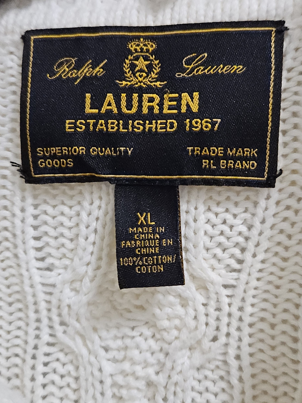 Lauren Ralph Lauren Ivory Cable Knit Full Zip Cotton Sweater Cardigan XL - Picture 2 of 9